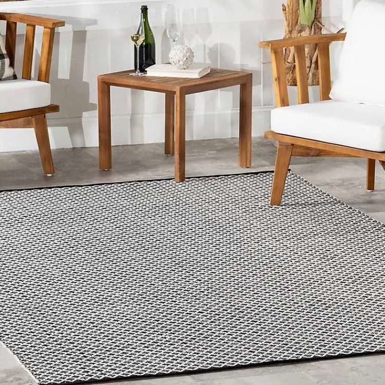 Kirklands Home Area Rugs|Black & White Trellis Indoor/Outdoor Rug, 6x9