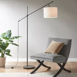 Kirklands Home Floor Lamps|Black Adjustable Arm Modern Floor Lamp White