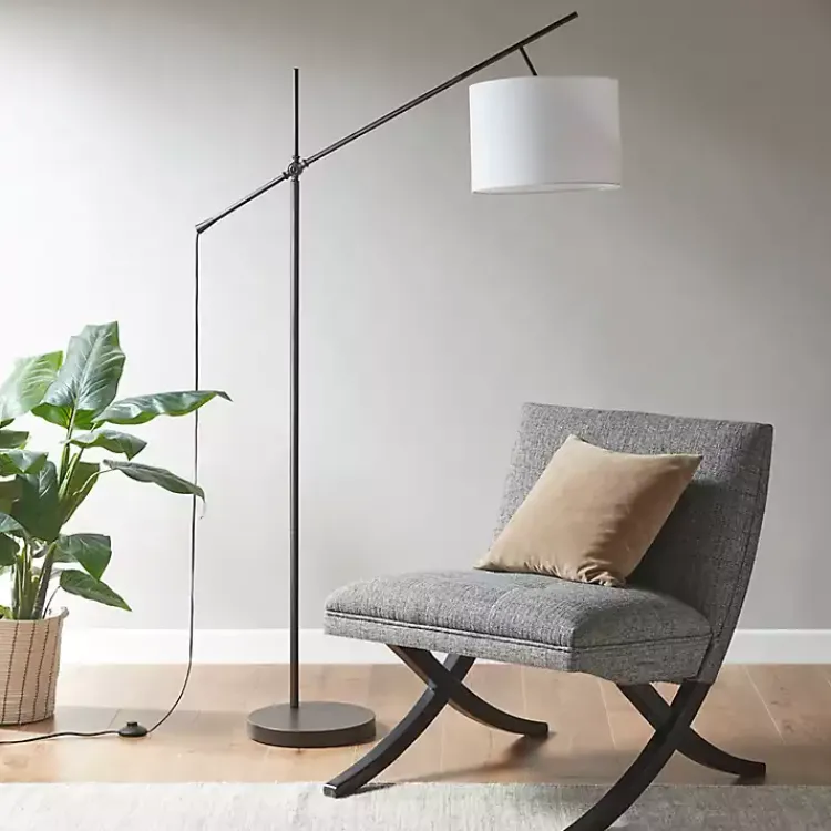 Kirklands Home Floor Lamps|Black Adjustable Arm Modern Floor Lamp White