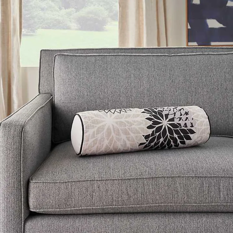 Kirklands Home Outdoor Cushions & Pillows|and Beige Floral Outdoor Bolster Pillow Black