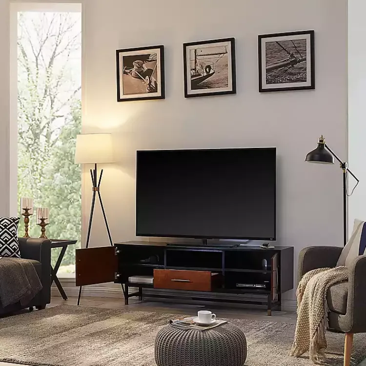 Kirklands Home Tv Stands & Media Consoles|Black and Wood 2-Door Media Cabinet Brown