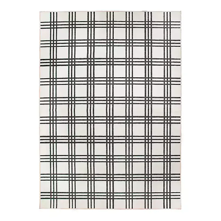 Kirklands Home Area Rugs|Black and Cream Plaid Washable Area Rug, 5x7