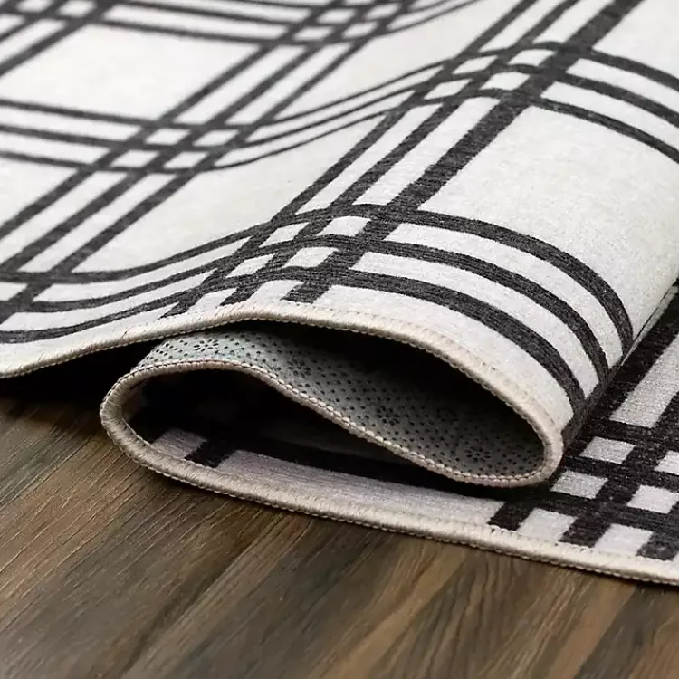 Kirklands Home Area Rugs|Black and Cream Plaid Washable Area Rug, 5x7