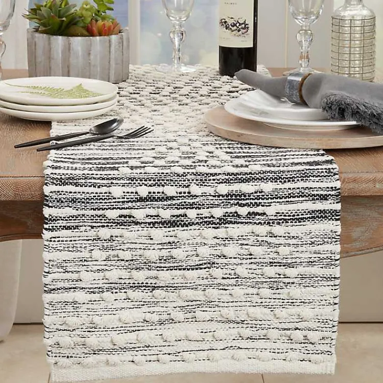 Kirklands Home Table Linens|and Cream Textured Diamonds Table Runner Black