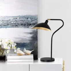Kirklands Home Table Lamps|Black and Gold Curved Neck Giselle Task Lamp