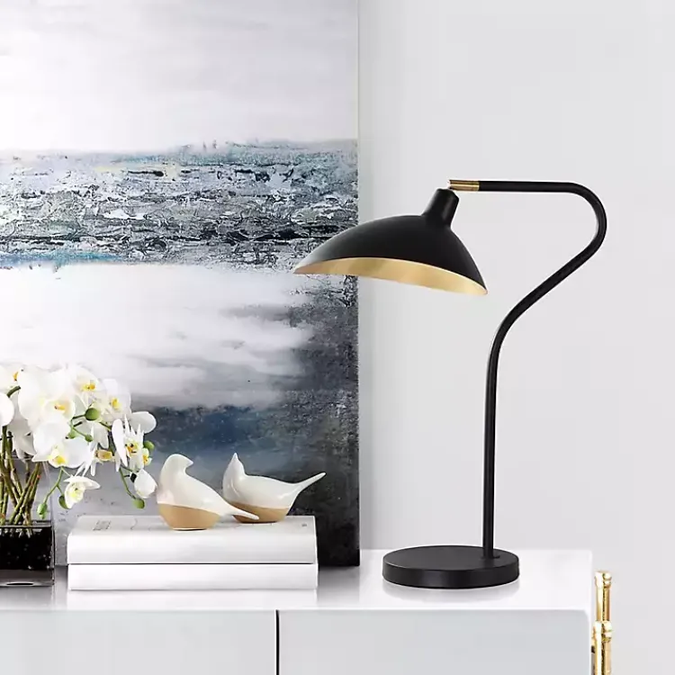 Kirklands Home Table Lamps|Black and Gold Curved Neck Giselle Task Lamp