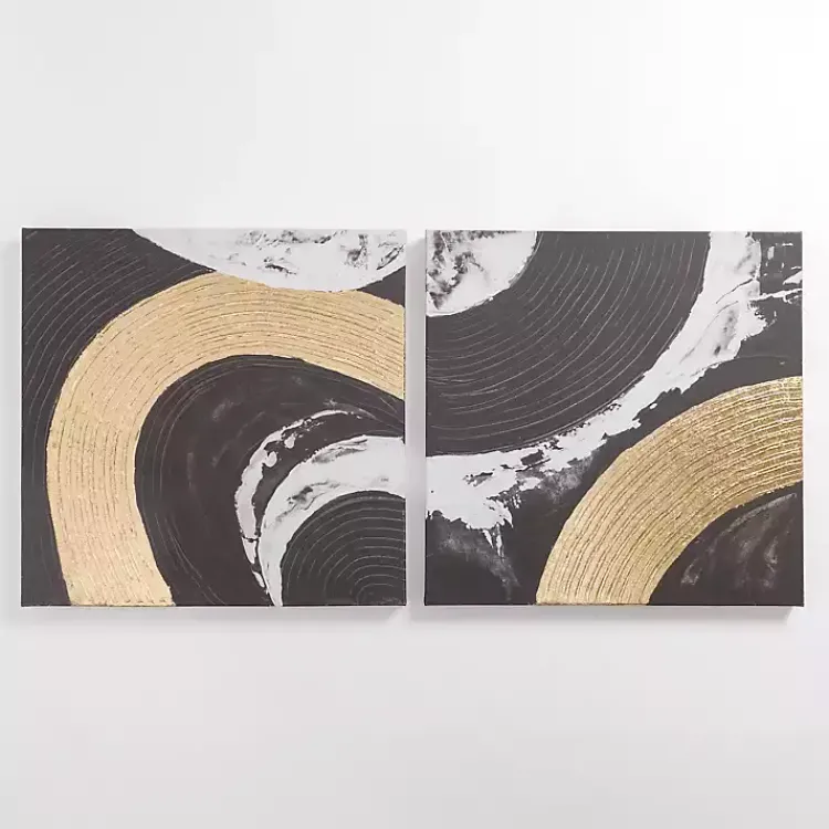 Kirklands Home Canvas Art|Black and Gold Curves Canvas Art Prints, Set of 2