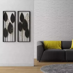 Kirklands Home Wall Plaques|Black and Gold Metal Leaves Wall Plaque