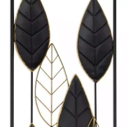 Kirklands Home Wall Plaques|Black and Gold Metal Leaves Wall Plaque