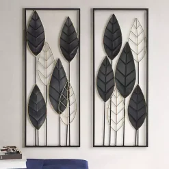 Kirklands Home Wall Plaques|Black and Gold Metal Leaves Wall Plaque