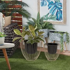 Kirklands Home Planters|Black and Gold Open Frame Planters, Set of 2