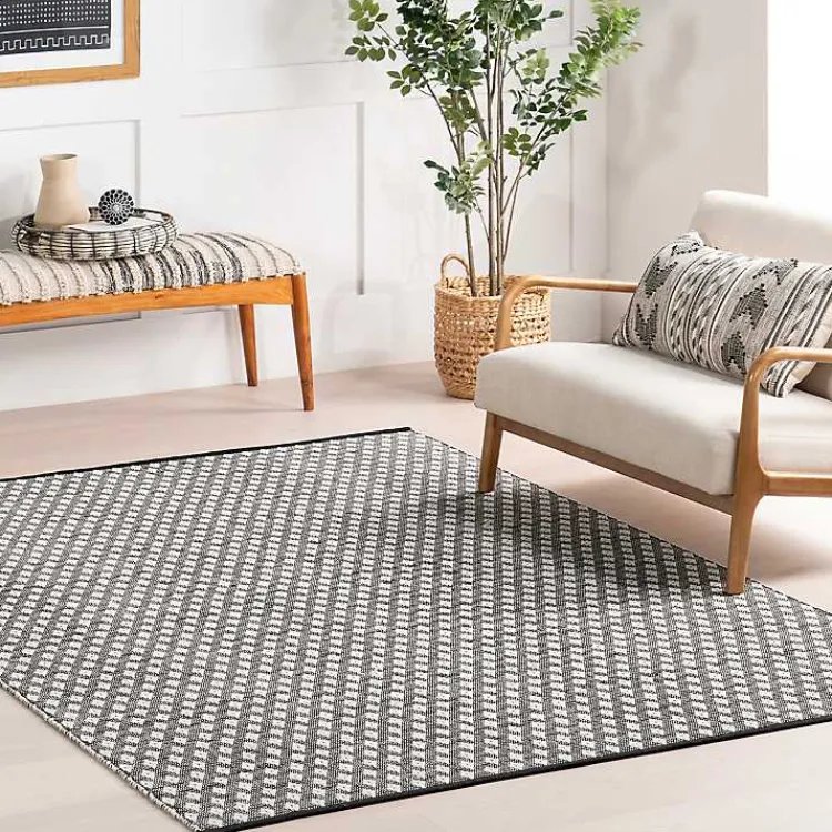 Kirklands Home Area Rugs|Black and Ivory Dainty Diamond Area Rug, 5x8