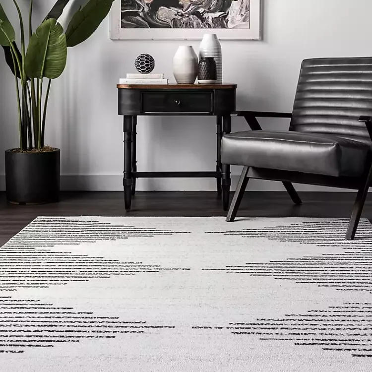 Kirklands Home Area Rugs|Black and Ivory Diamond Washable Area Rug, 4x6