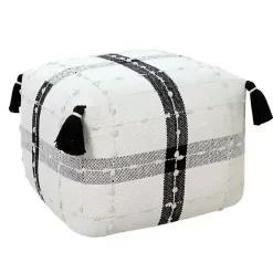 Sale Black and Ivory Textured Plaid Pouf Poufs & Floor Cushions