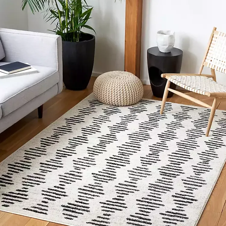 Kirklands Home Area Rugs|Black and Ivory Tulum Geometric Area Rug, 5x7