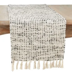 Kirklands Home Table Linens|Black and Ivory Woven Stripe Table Runner
