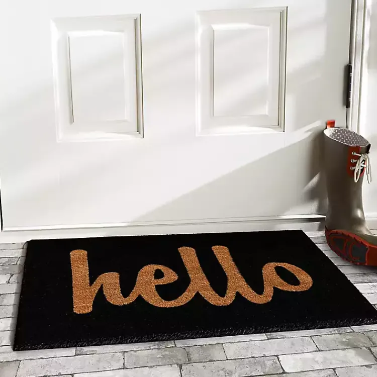 Kirklands Home Doormats|Black and Natural Coir Hello Doormat, 36x24 in.