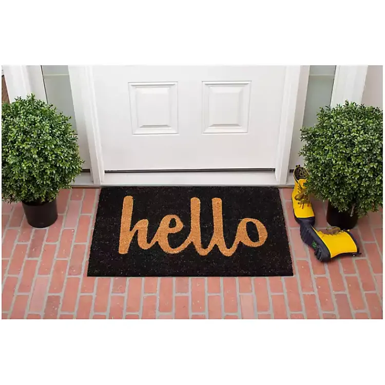 Kirklands Home Doormats|Black and Natural Coir Hello Doormat, 36x24 in.