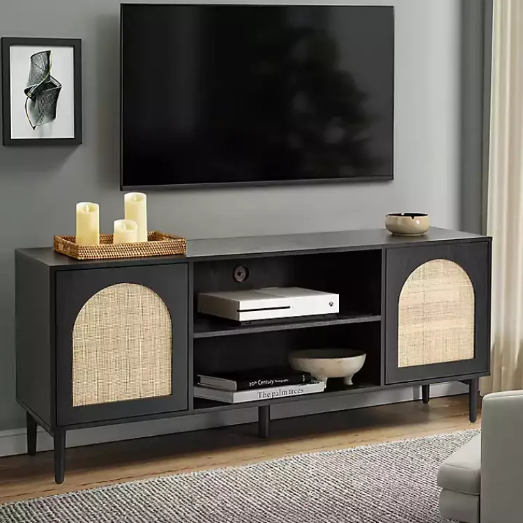 Kirklands Home Tv Stands & Media Consoles|and Natural Rattan Media Cabinet Black
