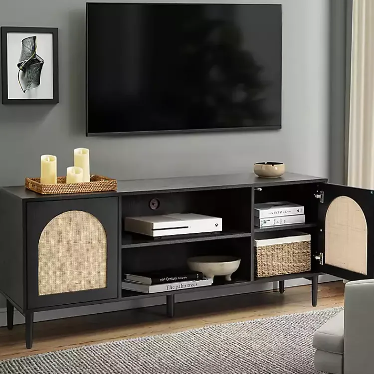 Kirklands Home Tv Stands & Media Consoles|and Natural Rattan Media Cabinet Black