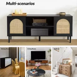 Kirklands Home Tv Stands & Media Consoles|and Natural Rattan Media Cabinet Black