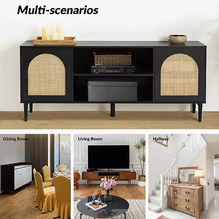 Kirklands Home Tv Stands & Media Consoles|and Natural Rattan Media Cabinet Black
