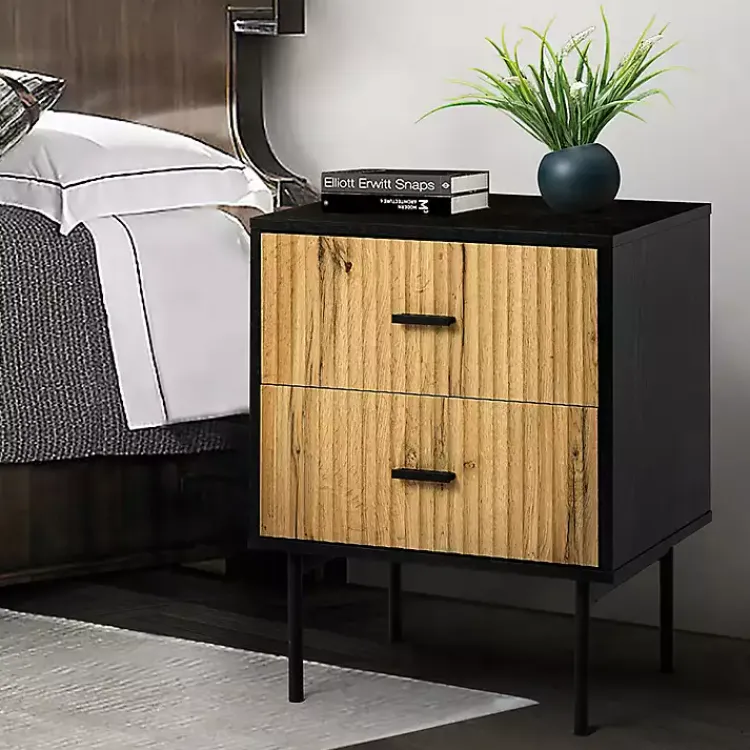 Kirklands Home Nightstands|Black and Natural Wood 2-Drawer Nightstand