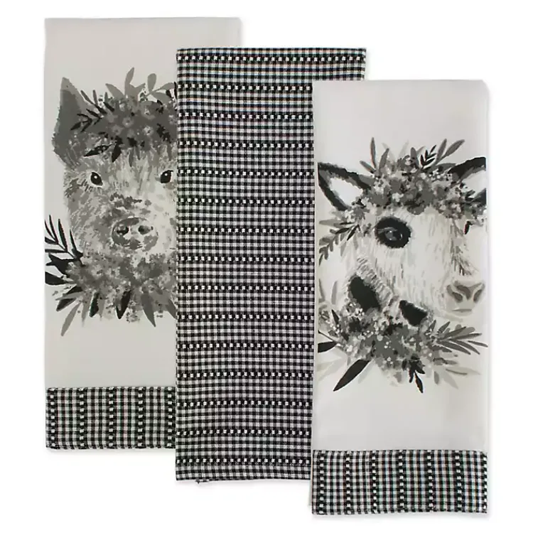 Kirklands Home Kitchen Accessories|Black and White Animal Kitchen Towels, Set of 3