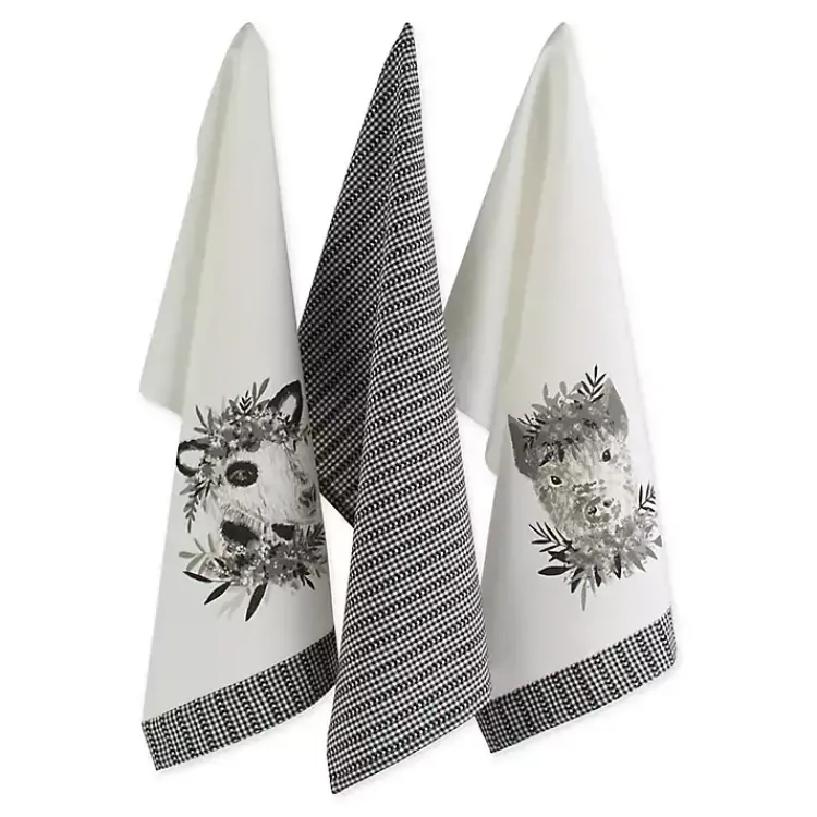 Kirklands Home Kitchen Accessories|Black and White Animal Kitchen Towels, Set of 3