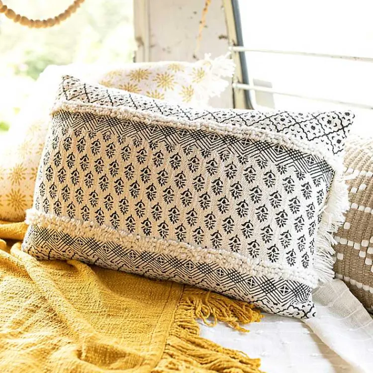 Online Black and White Boho Print Lumbar Pillow Pillows