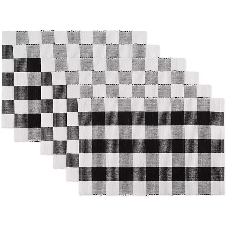 Kirklands Home Table Linens|and White Buffalo Check Placemats, Set of 6 Black