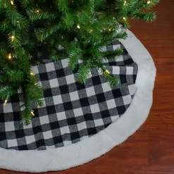 New Black and White Buffalo Check Sherpa Tree Skirt Christmas Tree Skirts & Collars