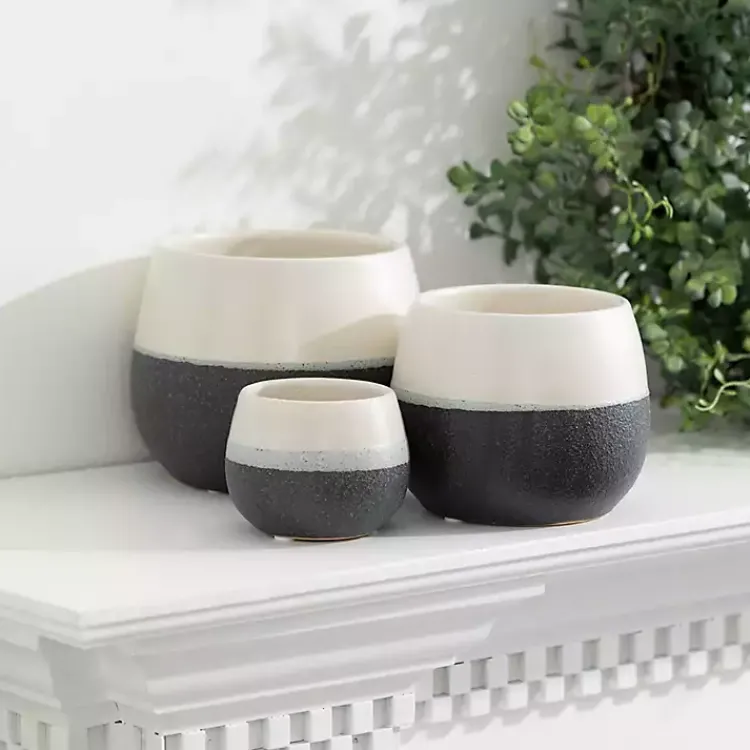 Kirklands Home Planters|Black and White Ceramic Planters, Set of 3