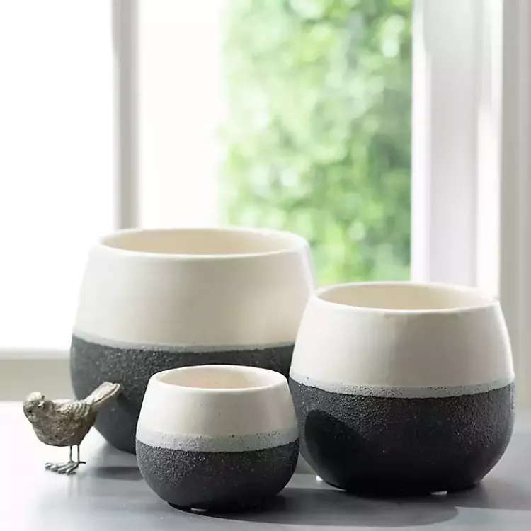 Kirklands Home Planters|Black and White Ceramic Planters, Set of 3