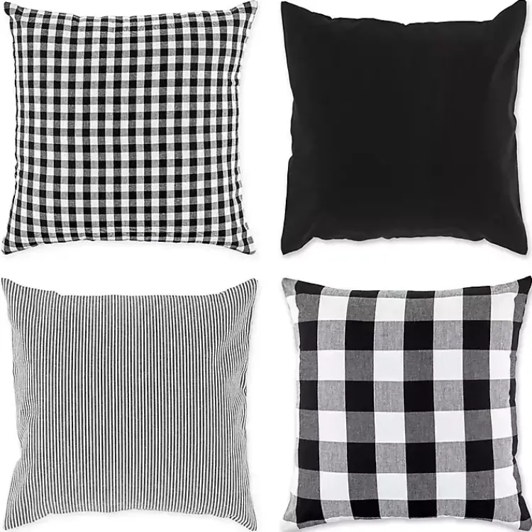 Outlet and White Check Pillow Covers, Set of 4 Pillows