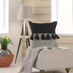 Clearance Black and White Chevron Pillow with Tassels Pillows