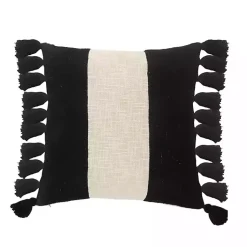 Sale Black and White Cotton Throw Pillow with Tassels Pillows