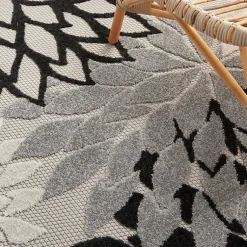 Kirklands Home Outdoor Rugs|Black and White Floral Outdoor Area Rug, 5x7