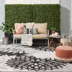 Kirklands Home Outdoor Rugs|Black and White Floral Outdoor Area Rug, 7x10