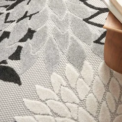 Kirklands Home Outdoor Rugs|Black and White Floral Round Outdoor Area Rug, 5x5