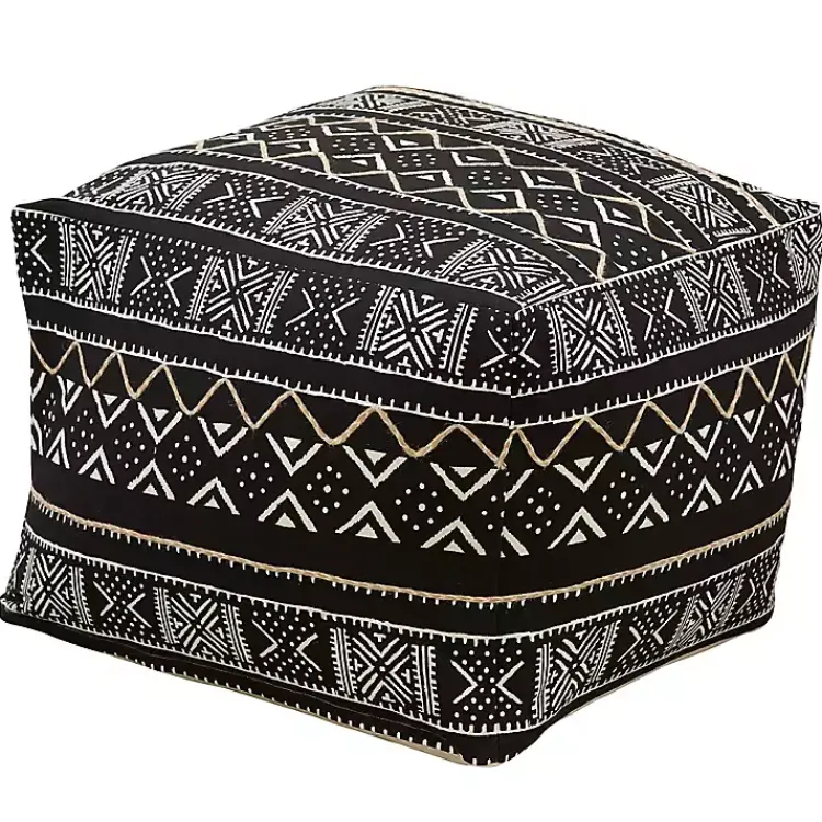 Outlet Black and White Mudcloth Cotton Pouf Poufs & Floor Cushions