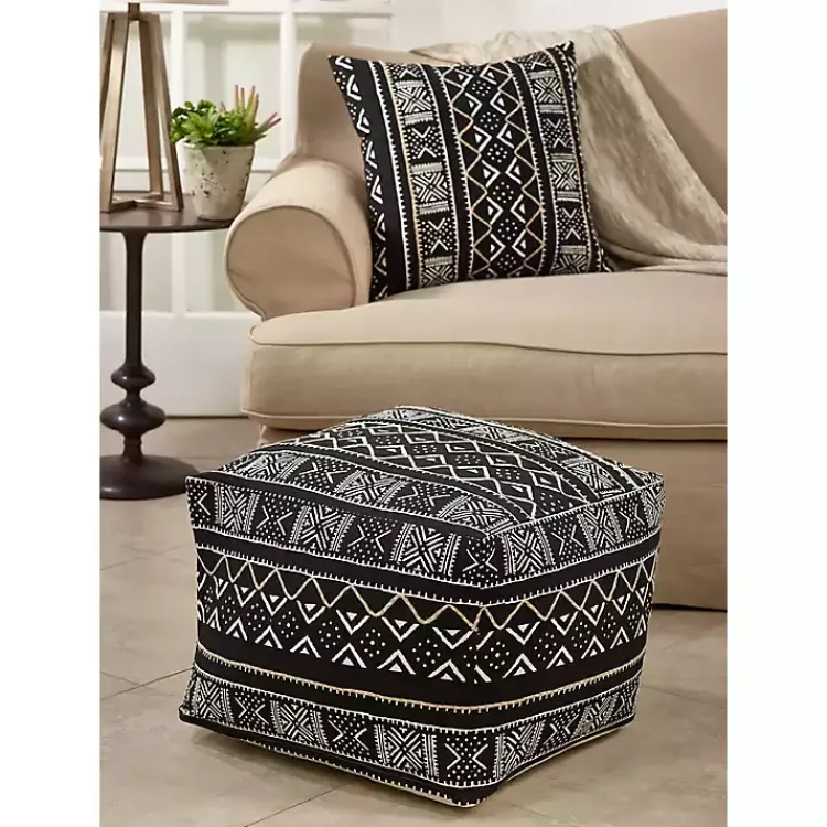 Outlet Black and White Mudcloth Cotton Pouf Poufs & Floor Cushions