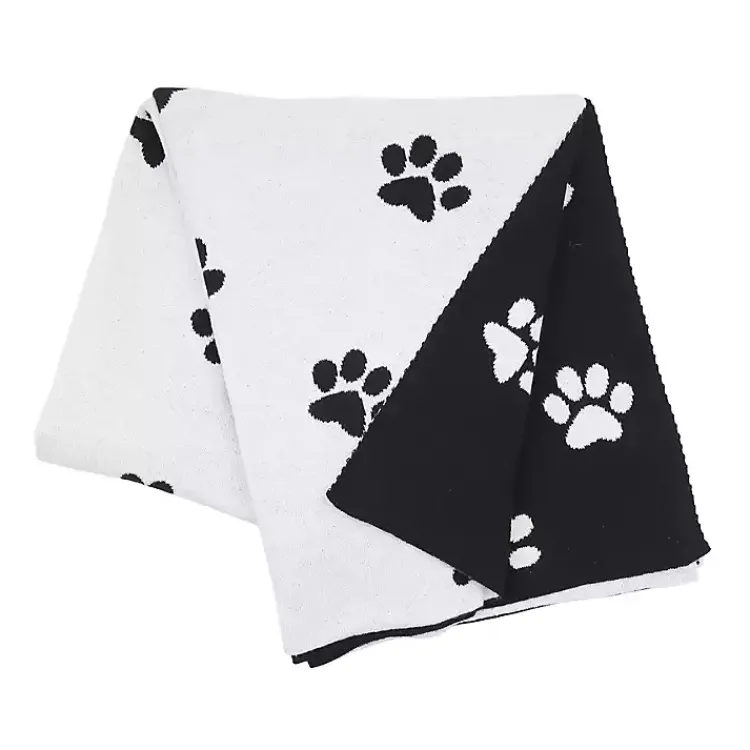 Outlet Black and White Paw Print Throw Blankets & Throws
