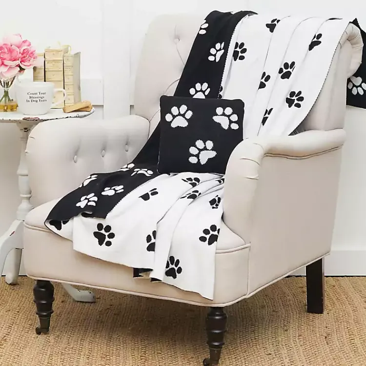 Outlet Black and White Paw Print Throw Blankets & Throws