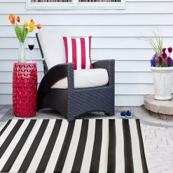 Kirklands Home Outdoor Rugs|Black and White Rugby Stripe Outdoor Area Rug, 5x8