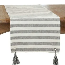 Kirklands Home Table Linens|Black and White Rustic Stripe Tassel Table Runner
