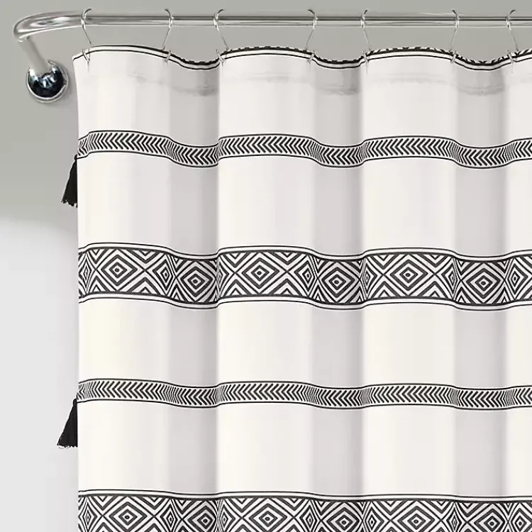 Kirklands Home Shower Curtains|Black and White Striped Boho Shower Curtain