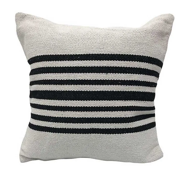 New Black and White Striped Cotton Throw Pillow Pillows
