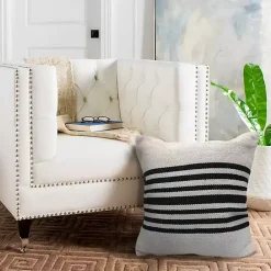 New Black and White Striped Cotton Throw Pillow Pillows