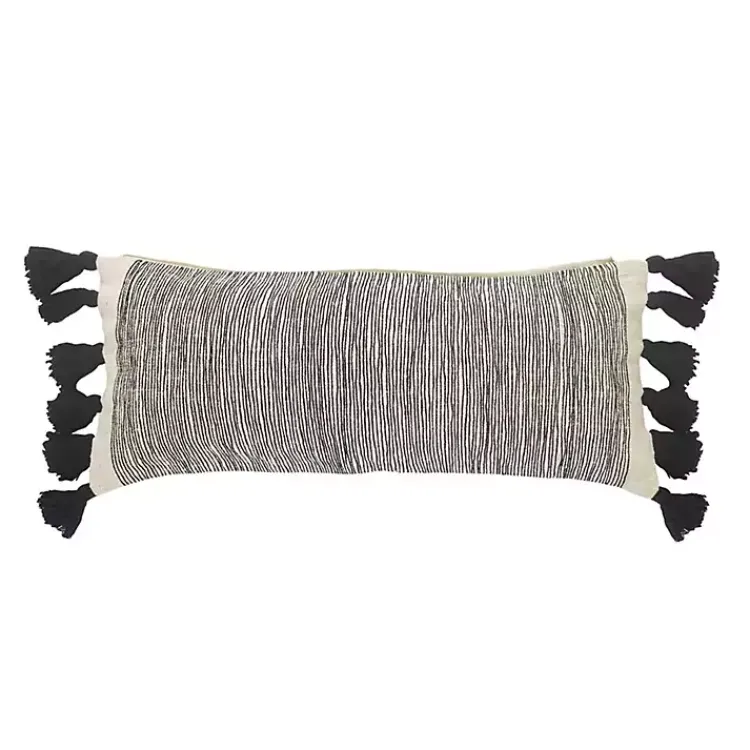 Online Black and White Striped Lumbar Pillow with Tassels Pillows